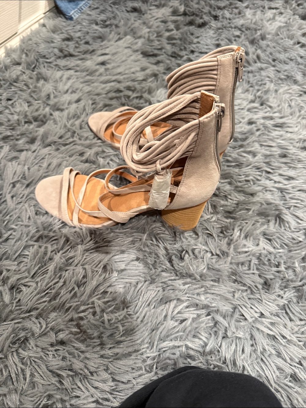 Jeffrey Campbell Taupe Suede Strappy Lace-Up Block Heels - Picture 3 of 8